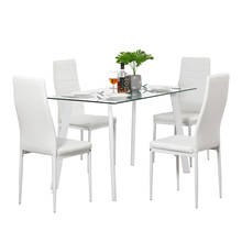 Conjunto de mesa de jantar de 5 peças, 120x70x75 cm, 4 cadeiras, móveis para quarto, de vidro, metal, cozinha, branco 2024 - compre barato