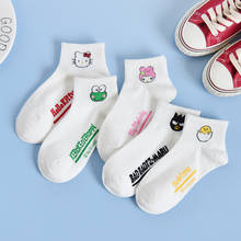 Meias 5 pares para mulheres algodão puro respirável divertido animal jacquard estilo coreano desenho gato baixo corte meias tornozelo 2024 - compre barato