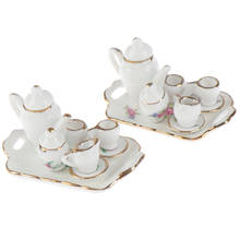 8 Uds patrón de flores casa de muñecas miniatura comedor juego de té de porcelana plato taza 2024 - compra barato