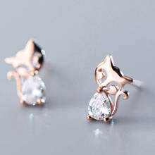 Fashion 925 Silver Rose Gold Color CZ Animal Foxes Small Stud Earrings For Kid Girl Women Child Cute Party Earrings Gift Jewelry 2024 - buy cheap