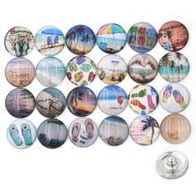 24pcs/lot Wholesale Interchangeable 18mm Snap Jewelry Glass Cabochon Ocean Beach Scene Flip Flop Button for Bracelet Necklace 2024 - buy cheap