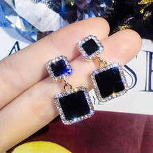 EN Stud Earrings Black Square Geometric Earrings For Women Crystal Luxury Wedding Rhinestone Earring 2024 - buy cheap