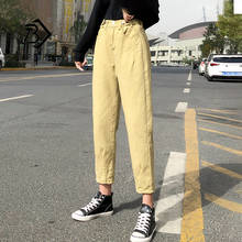 2020 Spring New Vintage High Waist Slouchy Yellow Cotton Mom Jeans Denim Harem Pants For Women Autumn Casual Ripped Trousers B01 2024 - buy cheap