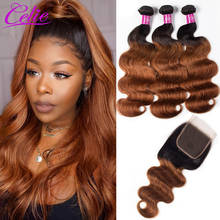 Celie Hair-extensiones de cabello humano brasileño, mechones ondulados con cierre, color degradado, 3 uds., 1B, 30 Uds. 2024 - compra barato