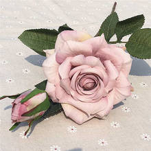 2 cabeças de seda romântico artificial rosa flor casamento decoração noiva segurando falso flores bouquet para casa mesa jardim decoração 2024 - compre barato