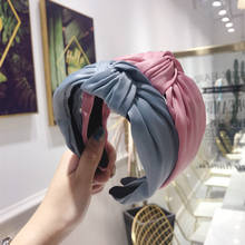 Diadema ancha anudada de satén para niña y mujer, accesorios para el cabello, bandanas elásticas, turbante, Color liso bohemio 2024 - compra barato