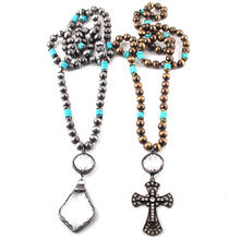 Fashion Bohemian Tribal Jewelry Wire Drawing CCB Long Knotted Dorp Cross Pendant Necklaces  Dropship 2024 - buy cheap