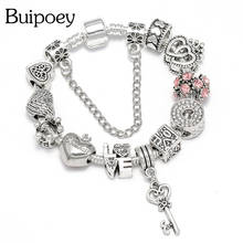 Buipoey Fashion Heart-Key Charms Bracelets For Women Shiny Crystal LOVE Heart Beaded Original Boy Girls Couple Bangle Jewelry 2024 - buy cheap