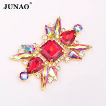 JUNAO 45x75mm Sewing Red AB Glass Rhinestone Appliques Bikini Crystal Connector Gold Flowers Strass Applique for Decoration 2024 - buy cheap
