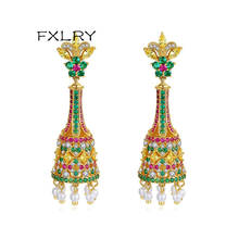 FXLRY Ethnic style New creative retro Colorful Flower Big Drop Earrings female court banquet earrings Fashion Jewelry 2024 - buy cheap