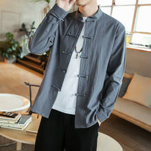 Мужская Однотонная рубашка нового размера плюс с длинным рукавом, льняная рубашка танга с длинным рукавом в традиционном китайском стиле, ханьфу 2024 - купить недорого