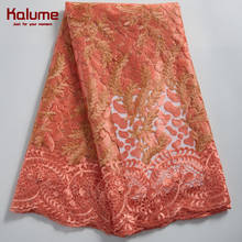 Kalume 2021 Cheap African Lace Fabric Peach French Mesh Lace Fabric With Stones Nigerian Tulle Lace Fabric For Party Dress F2322 2024 - buy cheap