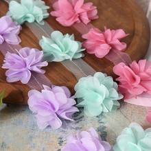 20Yards Flowers 3D Chiffon Cluster Flowers Lace Trim Dress Decoration 6cm Wide Sew Fabric Applique Trimming Sewing Supplies DIY 2024 - buy cheap