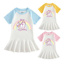 Vestido de algodón de manga corta para niñas, traje de princesa con unicornio arcoíris, para cumpleaños, 2020 2024 - compra barato