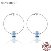 SILVERHOO 925 Sterling Silver Hoop Earrings For Women Austria Crystal Round Earring Engagement Fine Jewelry Gift New Arrival 2024 - buy cheap