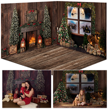 Fondo de fotografía con ventanas de Navidad, telón de invierno con nieve para estudio fotográfico, árbol de Navidad, juguete, regalos, fotomatón 2024 - compra barato