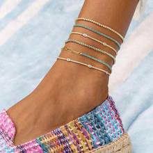High Quality Summer Beach New Styles Paved Clear Blue CZ Evil Eye Charm Foot Anklet 2mm Tennis Link Chain Jewelry For Women Girl 2024 - buy cheap