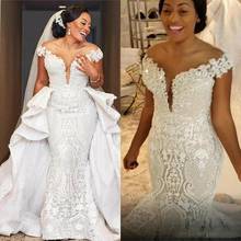 Spark Mermaid Wedding Dresses Detachable Train African Lace Country Garden Boho Bridal Gowns Off The Shoulder 2021 2024 - buy cheap