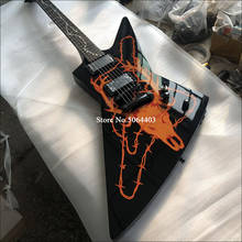 Guitarra eléctrica de forma especial de alta calidad, instrumento de guitarra con impresión roja, diapasón de palisandro, caoba, Accesorios Negros 2024 - compra barato
