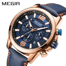 MEGIR Mens Watches Top Brand Luxury Blue Leather Military Quartz Wrist Watch Men Luminous Sports Watch Man Relogio Masculino 2024 - buy cheap