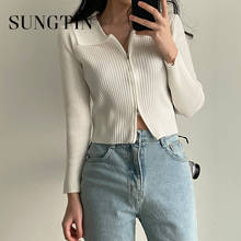 Sungtin Cropped Thin Knitted Cardigan Women Ribbed Korean Vintage Zipper Sweaters Outwear Black Casual Jumpers Streetwear Chic 2024 - compre barato