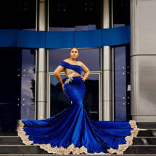 Aso ebi-vestido de veludo, design exclusivo, sem mangas, apliques dourados, vestidos de baile azul-reais, feito em tamanho grande 2024 - compre barato