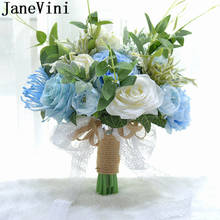 Janeini flores artificiais de peônias, buquê de noivas branco azul vermelho rosa em seda, ramo azul para casamento 2020 2024 - compre barato
