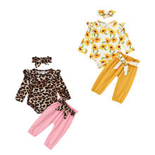 Newborn Infant Girls Outfits Leopard Printed Romper Top + Long Pant + Bowknot Headband + Waistbelt Clothes 3Pcs Set 2024 - buy cheap