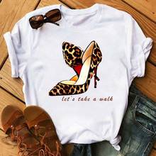 New Women T-shirt Fashion Summer Short Sleeve T-shirts Tops Tee Funny Leopard High Heel Shoes Printed T Shirts Tops Tees 2024 - buy cheap