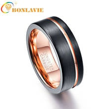 Anel masculino de 8mm, acabamento preto fosco, anéis de carboneto de tungstênio, cor ouro rosa, bandas de casamento, tamanho 5 a 14 2024 - compre barato