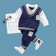 Conjunto de roupas para crianças bibicola primavera outono roupas infantis para bebês meninos camisa falsa roupa esportiva traje infantil meninos