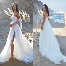 2020 High Side Split Boho Wedding Dresses Beach A Line Lace Sweetheart Bohemian Bridal Gowns Sleeveless Vestido De Noiva 2024 - buy cheap