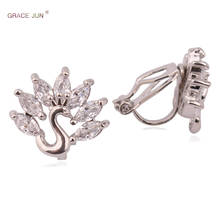 GRACE JUN-pendientes con Clip de pavo real para mujer, aretes hipoalergénicos de circón cúbico AAA, joyería 11,11 2024 - compra barato