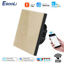 Esooli EU/UK WIFI Smart 2 Gang Touch Switch APP Wireless Remote Light Wall Touch Switch Work With Alexa / Google Home