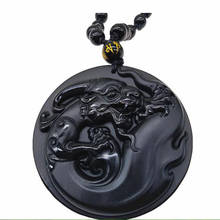 Colgante de dragón de Obsidiana Natural, joyería fina, amuleto de la suerte para ahuyentar a los espíritus malignos 2024 - compra barato