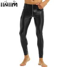 Iiniim-pantalones cortos de piel sintética para hombre, ropa Sexy Gay para fiesta, Pantalones largos, color negro 2024 - compra barato