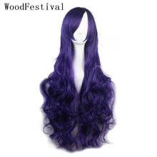 WoodFestival-peluca sintética con flequillo para mujer, cabello largo ondulado, rosa, marrón, rojo, azul, púrpura, blanco, negro, verde, naranja 2024 - compra barato