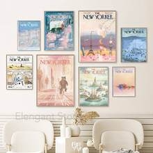 The New Yorker Magazine Cover Posters and Prints View of the World from 9th Avenue Map Vintage Canvas Painting Wall Art Pictures 2024 - buy cheap