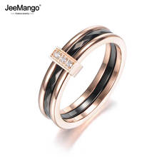 Anillos de boda de acero inoxidable para mujer, joyería de anillos de aniversario de Color oro rosa, cristal CZ mosaico clásico JeeMango 2024 - compra barato