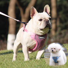 Cão reflexivo arnês colete andando chumbo para filhote de cachorro poliéster malha arnês para pequeno médio cão ajustável accesorios parros 2024 - compre barato