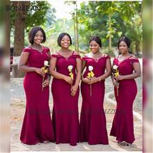 Red Wine Bridesmaid Dresses 2021 Mermaid Off-The-Shoulder Elastic Satin African Bridesmaid Dress Plus Size for Women Wedding 2024 - buy cheap