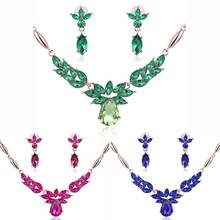 Women's Rhinestone Flower Pendant Alloy Necklace Earrings Wedding Jewelry Set 2024 - buy cheap