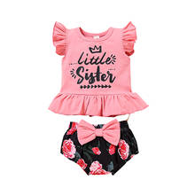 2PCS Baby Girl Summer Clothes, Ruffle Sleeve Letter Print Tops + Floral Bloomers Set 2024 - buy cheap