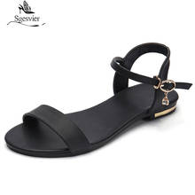 Sgesvier plus size 34-46 novas sandálias de couro genuíno sapatos femininos moda plana sandálias de couro de vaca verão strass senhoras sapatos 2024 - compre barato