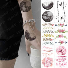 Водостойкая временная татуировка, олень, луна, Горный цветок, Женская наклейка флэш-тату, буква, боди-арт, шея, рука, искусственная татуировка для девушек 2024 - купить недорого