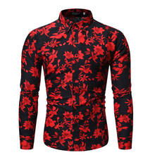 Mens Black Red Floral Print Shirts 2022 Autumn New Slim Fit Long Sleeve Dress Shirt Men Casual Hawaiian Shirt Camisas Hombre XXL 2024 - buy cheap