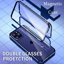 Capa magnética dupla face de vidro temperado, para iphone, mini capa protetora de metal, para iphone 12 pro max, 360 2024 - compre barato