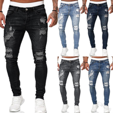 2021 Men's Sweatpants Sexy Hole Jeans Pants Casual Male Ripped Skinny Do Old Vintage Trousers Slim Biker Outwears Pants 2024 - buy cheap