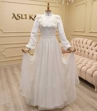 Шифоновое кружевное мусульманское свадебное платье с длинным рукавом для невесты, трапециевидный силуэт, марокканский кафтан, свадебное платье для невесты, 2021 2024 - купить недорого