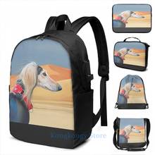 Impressão gráfica engraçada saluki huntress carga usb mochila masculino sacos de escola saco de viagem bolsa para portátil 2024 - compre barato